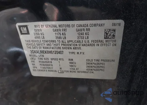 2017 GMC Terrain Sle-1 из США, поврежденный, VIN 2GKALMEK8H6120407